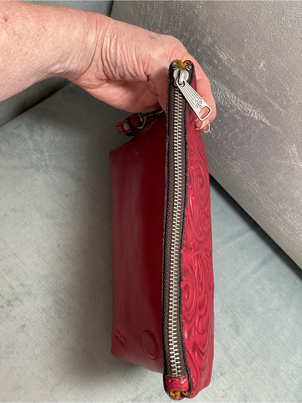 Patricia Nash Embossed Red Leather Foldover Wristlet Clutch EUC - Picture 7 of 16
